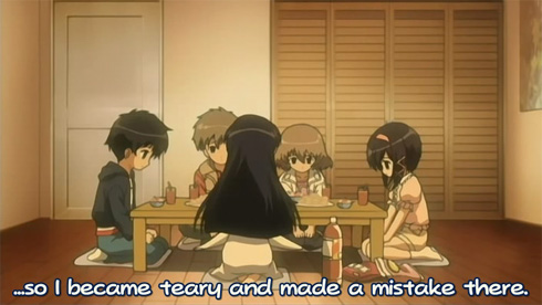 Myself; Yourself : Syuri, Nanaka, Sana, Syusuke, and Aoi kneeling and gathered around a low Japanese table.